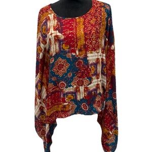 Cato Oversized Drape Sleeve Boho Print Blouse Vacation FloralWomen’s Size Large